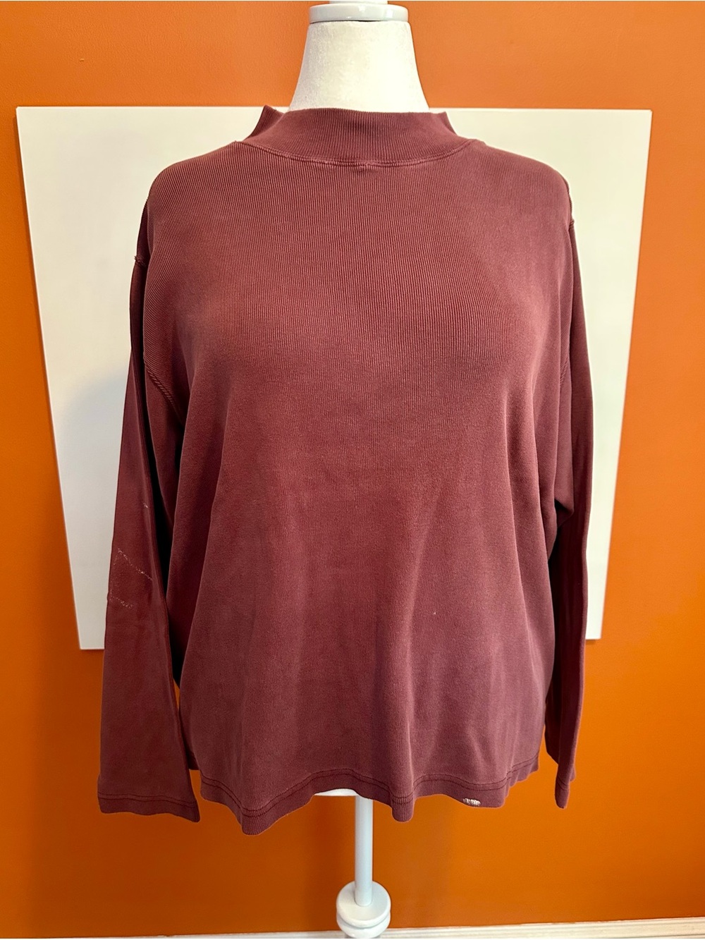 Vintage J. Crew Oarsman Tag Ribbed Cotton Mock Neck Sweatshirt Large Burgundy